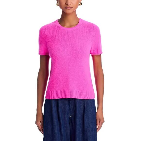 C by Bloomingdale's Women Pink Fuchsia Cashmere Short Sleeve Casual Top Size M - Picture 2 of 6